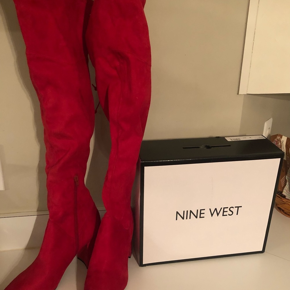Nine West Thigh High Red Suede Boots